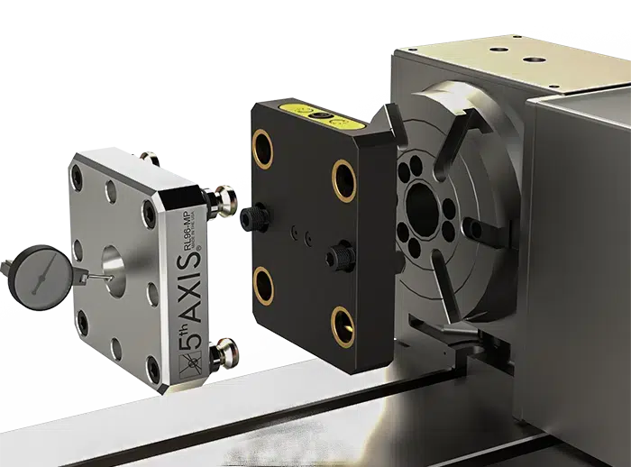Indicator reading the Master Alignment Pallet against a RockLock™ base